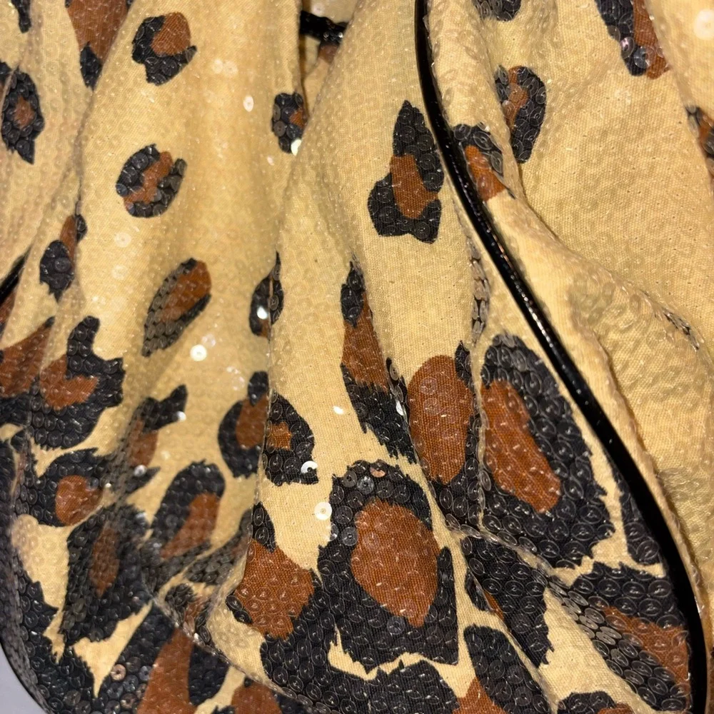 BETSEY JOHNSON Leopard Print Sequin Hobo Bag - Brown/Black